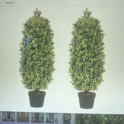 NEW 35 INCH BOXWOOD ARTIFICIAL TOPIARY TREES. Set of 2 Fake Outdoor Plants. Faux Artificial Shrubs. 