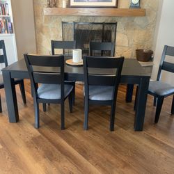 Refinished, Solid Wood Modern Dining Room Table + 6 Chairs in Black
