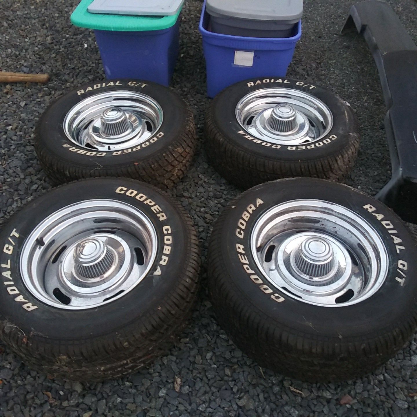 Corvette chrome rally rims and center caps with new tires. P255/60R15