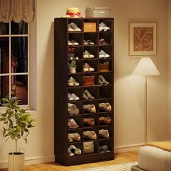 10-Tier Tall Shoe Storage Cabinet Wooden Shoe Rack with 30 Cubbies