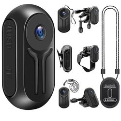 1080P Sports Action Camera with 64GB Card, Mini Body Camera Wearable Action Body Cam, Portable Recorder with Magnetic Back Clip