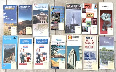 VINTAGE OLD MAPS EXXON CHEVRON SHELL MISC LOT OF 14 ASKING $20