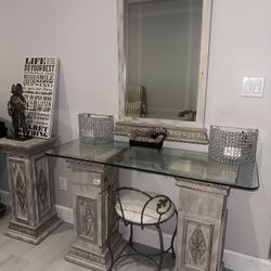 Vanity Stand With Mirror & Chair 