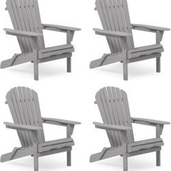 Outdoor Wooden Folding Adirondack Chair Set of 4 with Pre-Assembled BackRest, Wood Patio Chair for Garden Backyard Porch Pool Deck Firepit