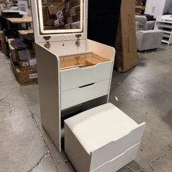 3-in-1 Vanity Set 23.6" Desk with Flip Mirror, 3 Drawers, Makeup Table White $100 