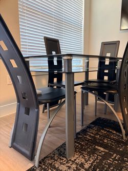 Crown Mark Modern Glass Top Dining Table 5 piece set
