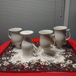 Footed Off White Coffee Mugs-set/4