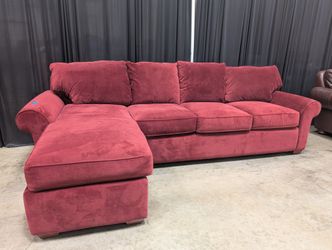 Deep Red L-Shaped Sectional Couch in Velvet