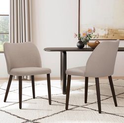 Dining Chairs Set of 2, Modern Fabric Dining Room Kitchen Side Chair with Padded Seat and Wood Legs for Restaurant/Cafe, Camel