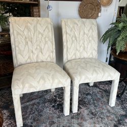 Set Of Cream Fabric Dining Chairs 