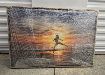 Large Framed Canvas Wall Art - Dancer Silhouette Beach Sunset