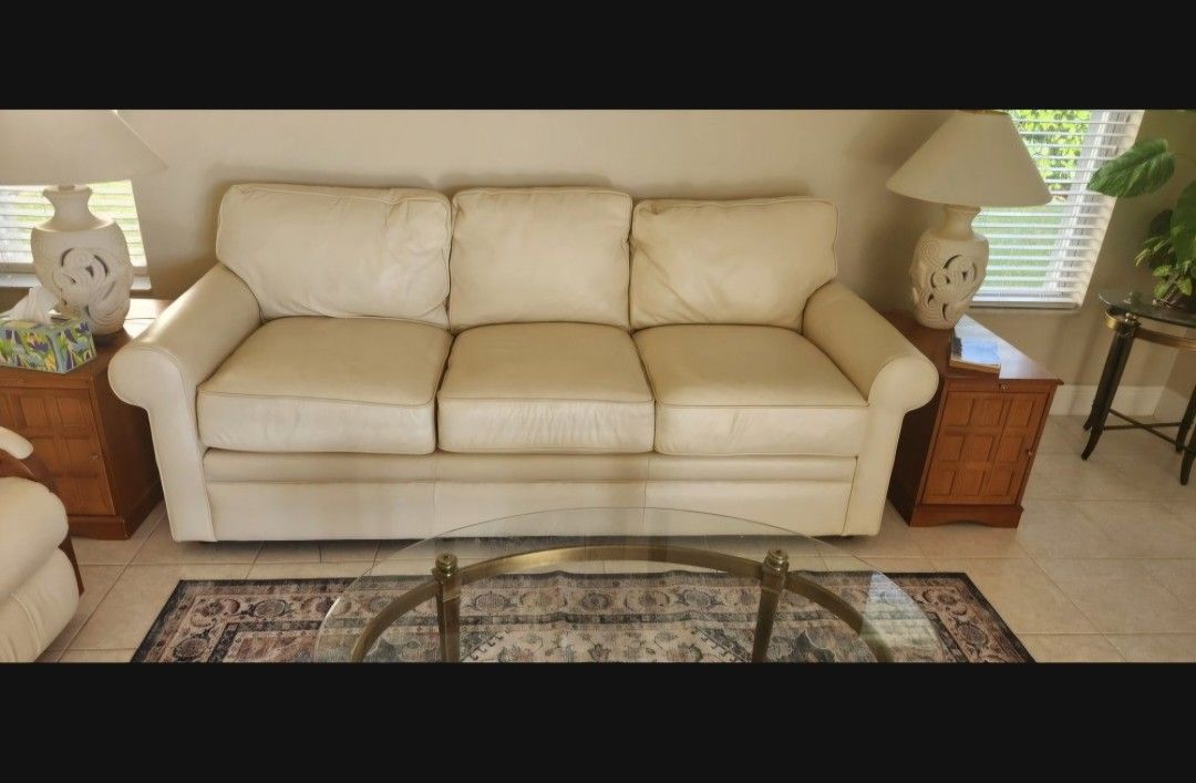 Genuine Leather Sofa La-z-boy Cream