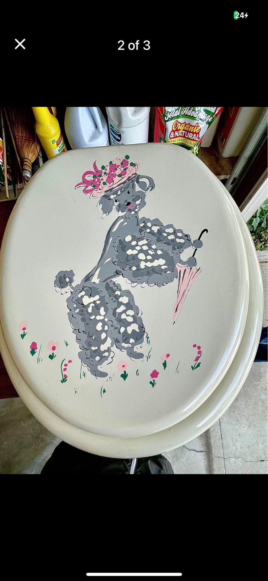 Calling All Poodle Dog Lovers - Vintage hand painted Parisian poodle wooden toilet seat - 1950s. Unique retro