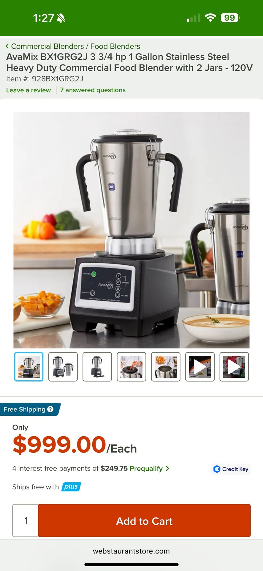 AVAMIX stainless steel blender, 4 hp, up to 26,000 RPM 