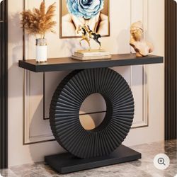 J0292) Modern Console Table 40" Wood Sofa Table with Geometric Base. Black