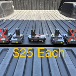RYOBI ONE+ 18V Lithium-Ion 2.0 Ah Battery **$25 Each, 3 Available**