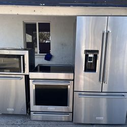 Kitchenaid Kitchen Set Stove Is In Induction, Fridges Counter Depth All Work Perfect In Good Condition