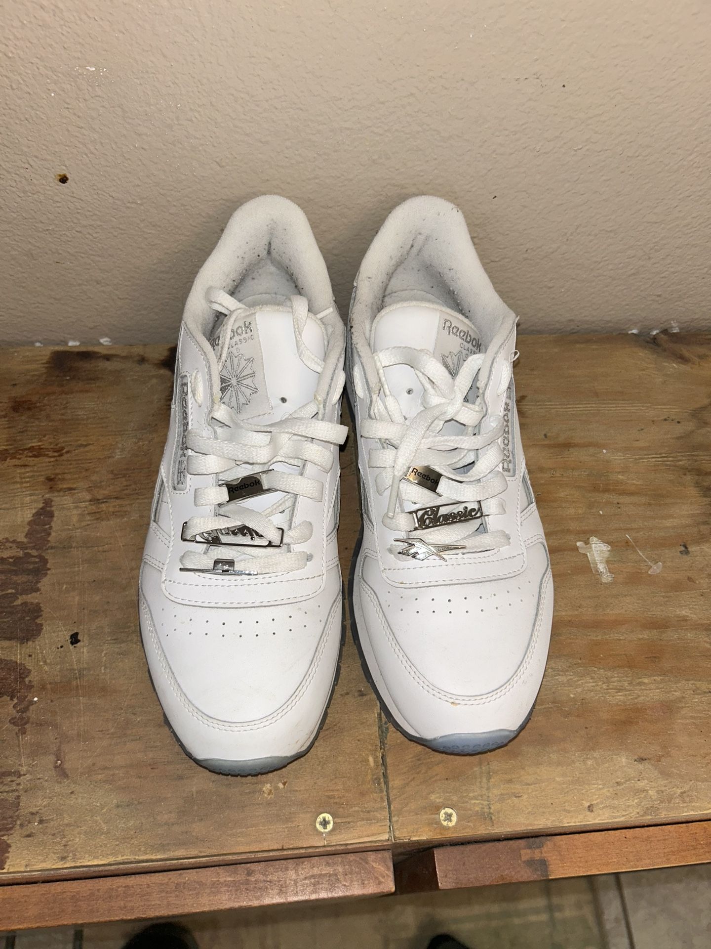 White With Blue Bottom Reeboks