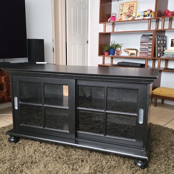 Black TV Stand with Sliding Glass Doors - $50 OBO