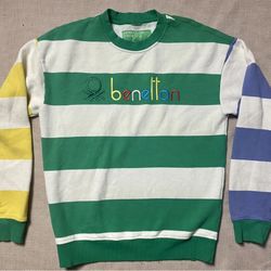 United Colors Of Benetton Swearshirt Rugby Stripe RARE Vintage Y2K Green Top
