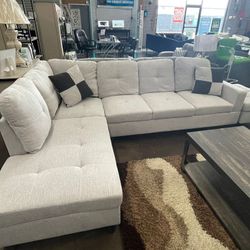 White Grey Sectional With Storage Ottoman 