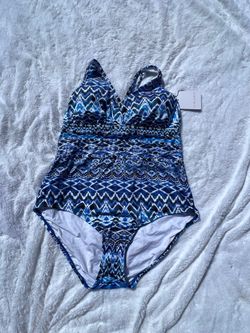 NWT La Blanca Oasis Ikat Multi Strap OnePiece Swimsuit Blue SZ 16W