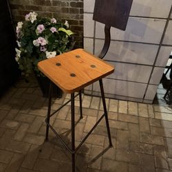 Wood And Steel Bar Stool