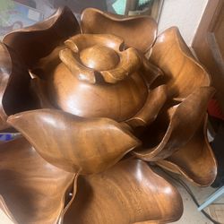 Vintage Monkey Pod Lazy Susan Serving Set