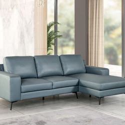Brand New Blue Leather Modern Style Sectional Sofa