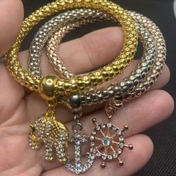 SET OF 3 DIAMOND MULTITONE CHARM BRACELETS 