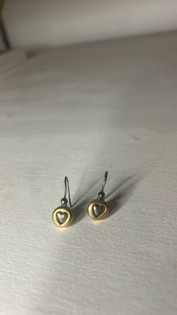 Cute Heart Earrings, Wire Silver And Gold Tone