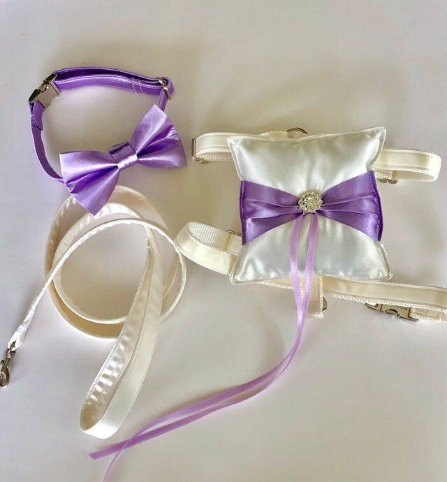 Ring bearer dog harness with matching leash and bow tie