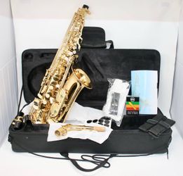 Gold Brass Lacquer Eb Alto Saxophone Student Beginner W/Case & Manual Brand New!