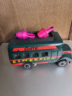 Handmade Guatemalan Folk Art Wooden Bus - Antigua Esmeralda - Hand Painted