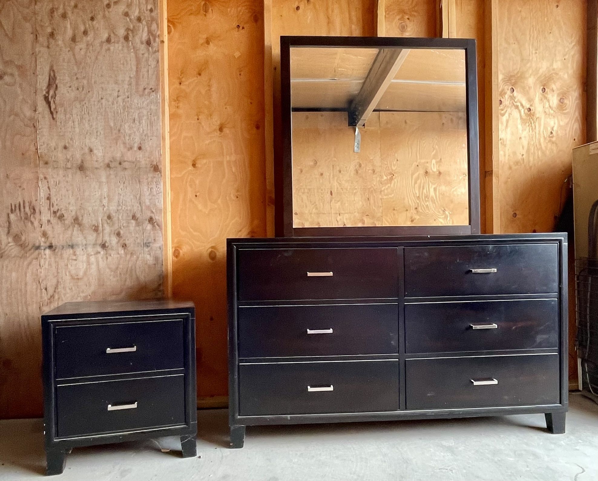 Six Drawer Dresser, Two Drawer Nightstand and Mirror