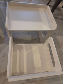 White Wood Two-Tier Side Table with Storage