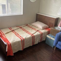 VINTAGE MCM TWIN BEDFRAME WITH NEAT STORE SHELVES AND LAMINATE TOP!