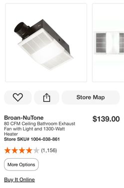 80 CFM Ceiling Bathroom Exhaust Fan with Light and 1300-Watt Heater Store SKU#