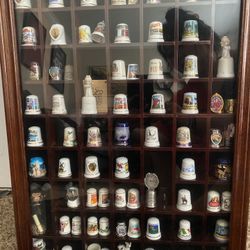 Vintage Thimble Collection with Wooden Display Case