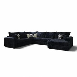 Texan Size Fluffy Sectional — Thick Corduroy, Chaise & Throw Pillows