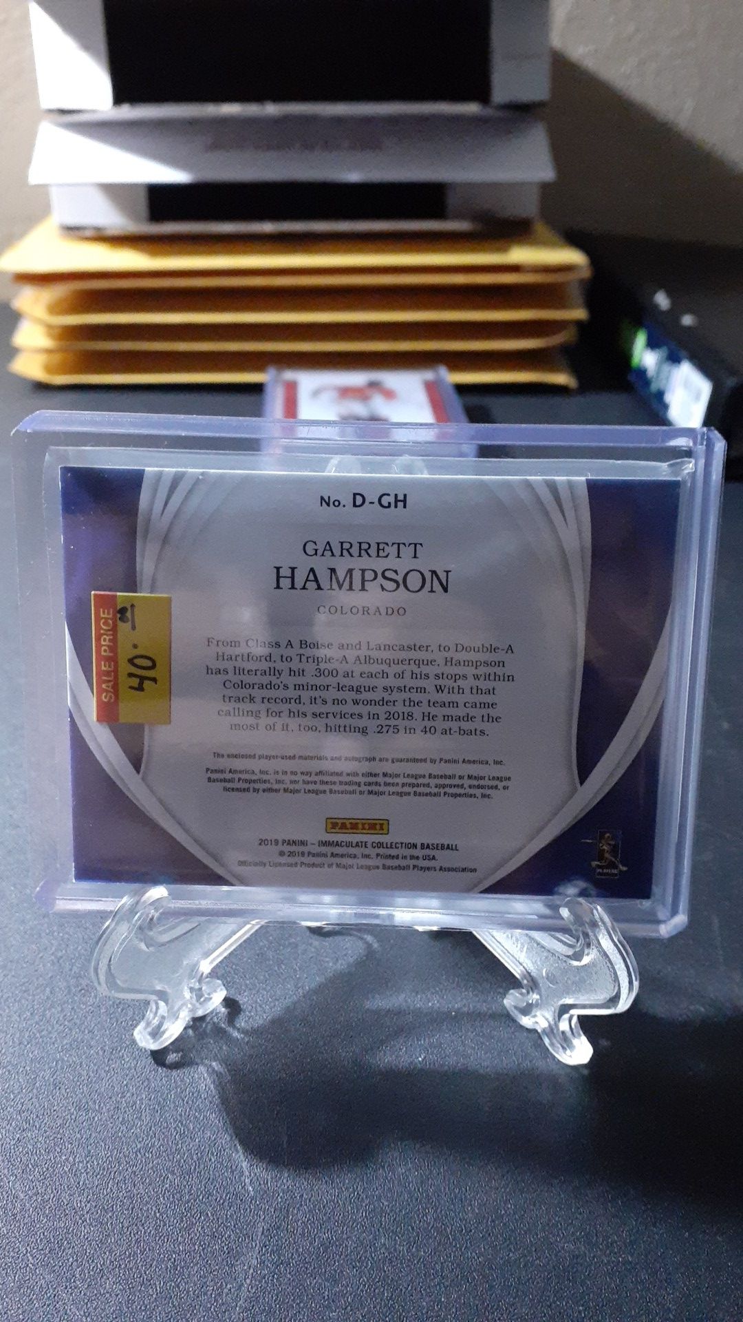 Garrett Hampson 2019 Panini Immaculate Collection Jersey Patch Autograph serial # 89/99