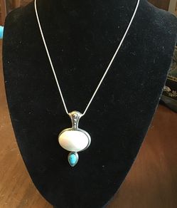 Mother of Pearl Silver and Turquoise Necklace. Absolutely Stunning, A One Of A Kind Piece