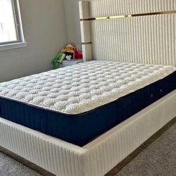 TALL HEADBOARD - VELVET BED In WHITE & GOLD