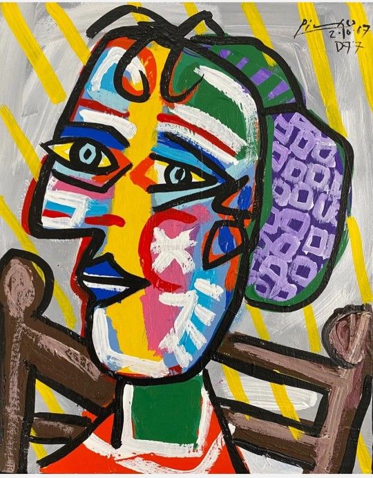 Pablo Picasso Signed Painting On Canvas - Rare