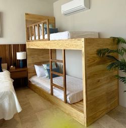 Solid Wood Twin Bunk Bed with Ladder