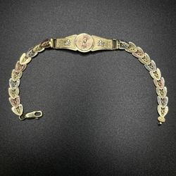 14k, 3Tone, 9g, 7inch Religious Bracelet