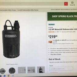 Everbilt 1/2 HP Waterfall Submersible Utility Pump