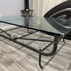 Large Metal Diego Giacometti Style Console or Sofa Table Metal and Glass
