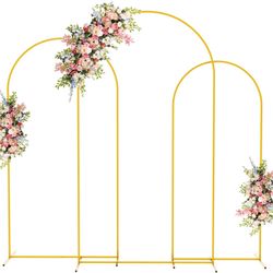 Set of 3 Metal Arch Backdrop Stand, Wedding Arch Stand 7.2ft & 6.6ft & 6ft- GOLD