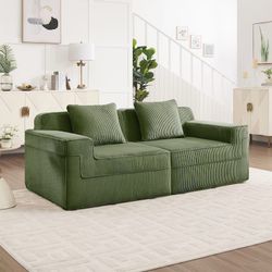 Green Corduroy 2-Seater Sofa